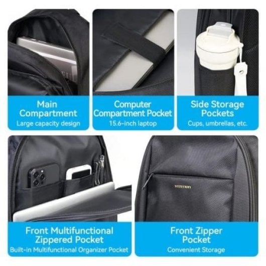 VENTION KRMB0 Mochila para portátil 15,6″ 20L Oxford 1680D leve preto