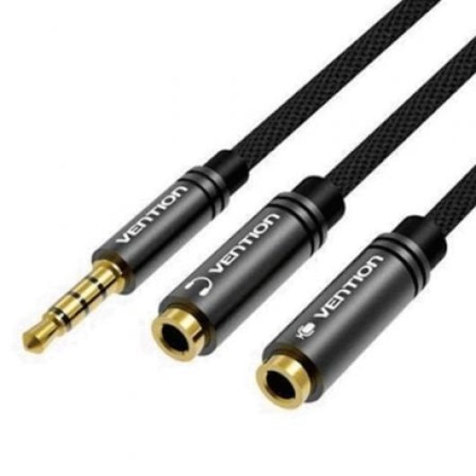 Cable Vention BBWBY Jack 3.5 Macho a 2x Jack 3.5 Hembra 30cm Negro chapado en oro