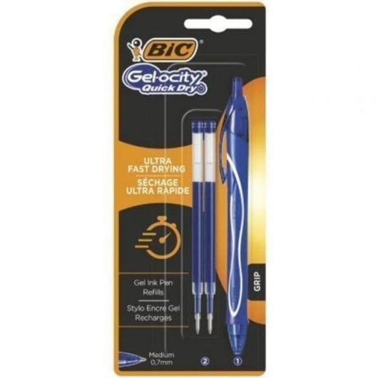 Stylo gel rétractable Bic Gelocity Quick Dry 951757 bleu, 2 recharges