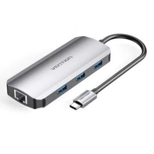 Docking Vention TOHHB USB-C HDMI 3xUSB 4K 100W PD RJ45 Grigio alluminio