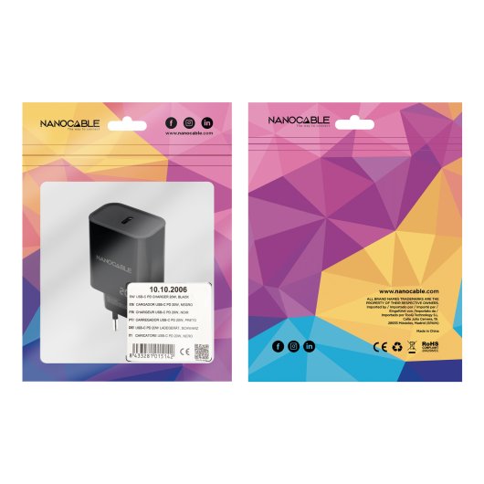 Cargador de Pared Nanocable 10.10.2006 20W 1xUSB-C Negro Universal PD