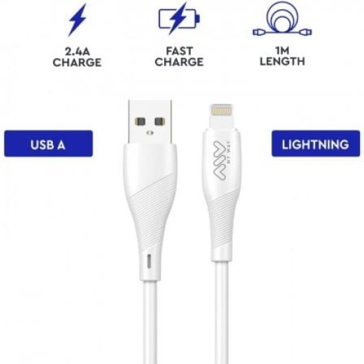 Cable USB Lightning MYWAY CB10i 1m 2.4A Blanco Certificación RoHs CE