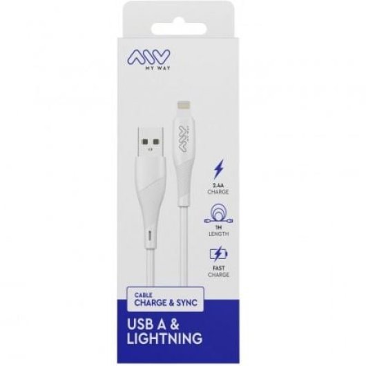 Cable USB Lightning MYWAY CB10i 1m 2.4A Blanco Certificación RoHs CE
