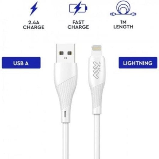 Cable USB Lightning Myway CB10i 1 m 2,4A blanco certificado RoHS CE