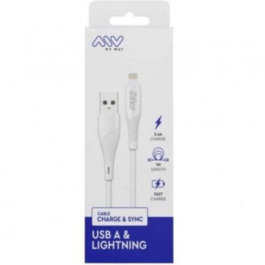 Cable USB Lightning Myway CB10i 1 m 2,4A blanco certificado RoHS CE