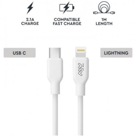 Cable USB Tipo-C Lightning MYWAY LL-C20 20W 1m Blanco carga rápida y sincronización