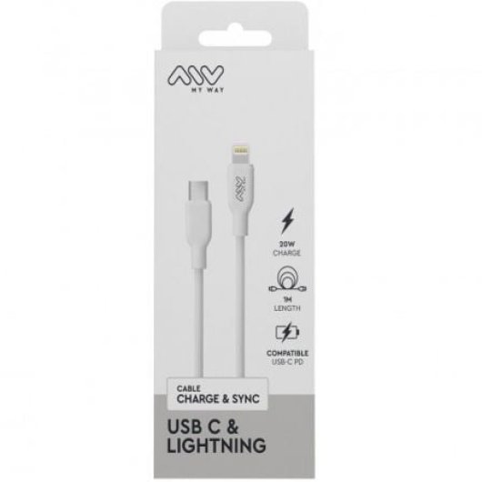 Cable USB Tipo-C Lightning MYWAY LL-C20 20W 1m Blanco carga rápida y sincronización