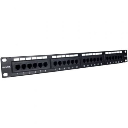 Panneau de brassage PHASAK PU 2420 24 ports Cat.6 1U UTP double rack 19″ noir métallisé
