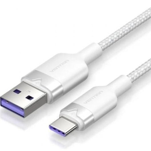 Câble USB 2.0 Vention CTOWH 2 m 100 W 6 A USB-C vers USB-A tressé blanc
