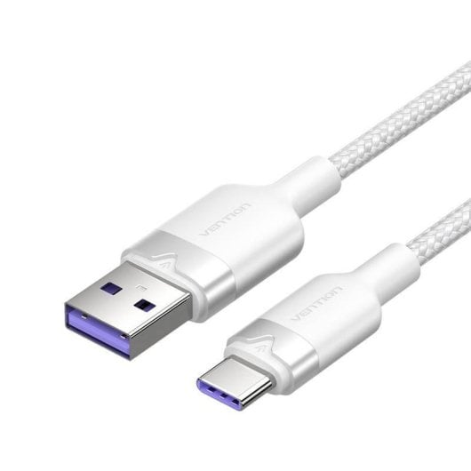 Câble USB 2.0 Vention CTOWH 2m 100W 6A USB-C vers USB-A Blanc Tressé
