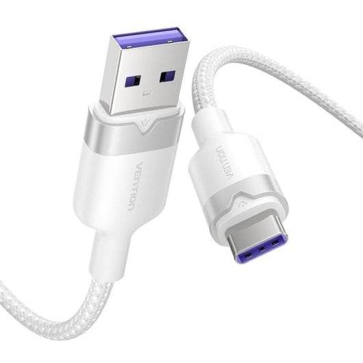 Câble USB 2.0 Vention CTOWH 2m 100W 6A USB-C vers USB-A Blanc Tressé