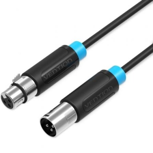 Cable XLR Vention BBFBJ 5m Negro Macho a Hembra Conector Oro PVC AWG23