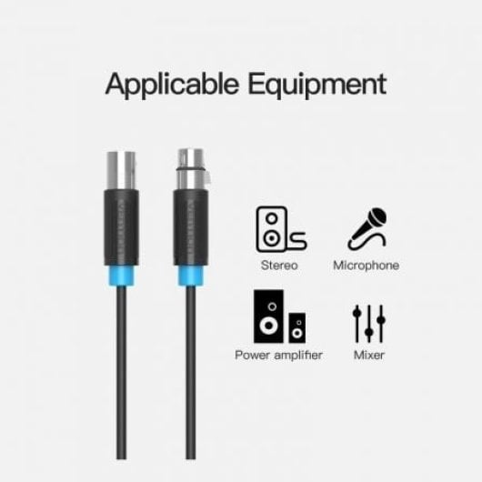 Cable XLR Vention BBFBJ 5m Negro Macho a Hembra Conector Oro PVC AWG23