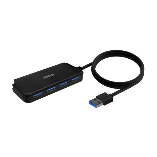 Hub AISENS 4 puertos 5000 Mbit/s USB 3.0 modelo A106-0714 Cable 60cm Negro