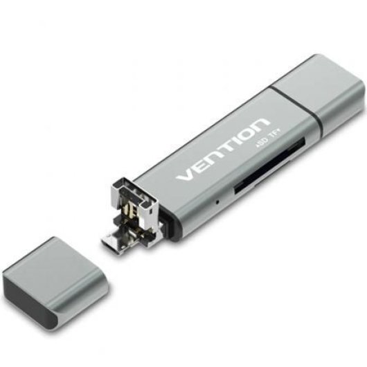 Lector de Tarjetas Vention CCJH0 USB 2.0/USB-C/Micro Aleación Aluminio 256GB Gris