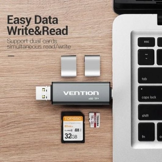 Lector de Tarjetas Vention CCJH0 USB 2.0/USB-C/Micro Aleación Aluminio 256GB Gris