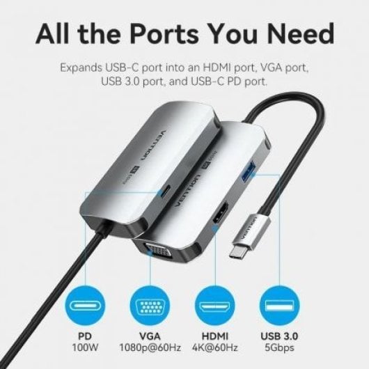 Docking Vention TQAHB 1xHDMI 1xUSB 1xVGA 1xUSB-C PD Grigio