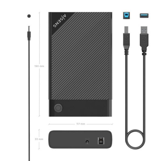 Caixa externa 3,5″ AISENS ASE-3529B ABS Preto USB 3.0 UASP Instalação sem ferramentas