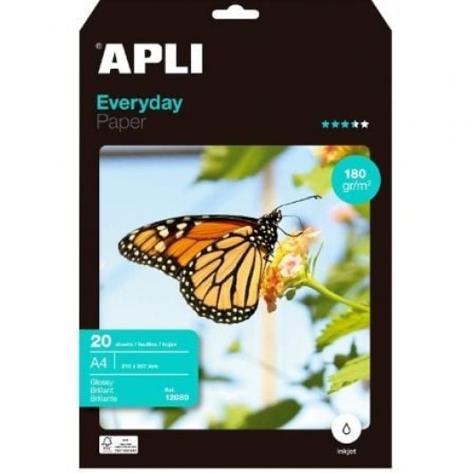 Papel Fotográfico Apli Everyday 12080 A4 180g 20 Hojas Brillante Blanco FSC