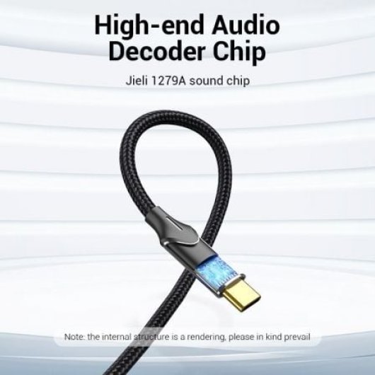 Cable Vention BGUHF USB-C a 2 RCA Macho 1m Cancelación Ruido Alta Fidelidad Gris