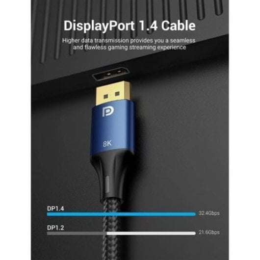 Cable DisplayPort VENTION HCELF 8K 3m Azul Algodón Trenzado HDR G-Sync FreeSync