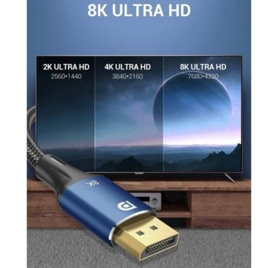 Cable DisplayPort VENTION HCELF 8K 3m Azul Algodón Trenzado HDR G-Sync FreeSync