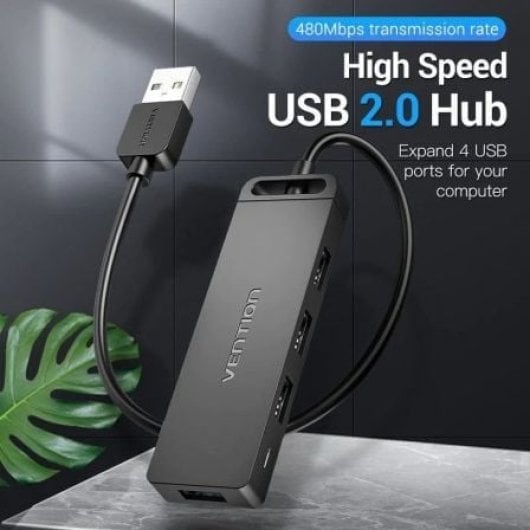 Hub Vention 4 puertos 480Mbps modelo CHMBF USB 2.0 cable 1m carcasa ABS