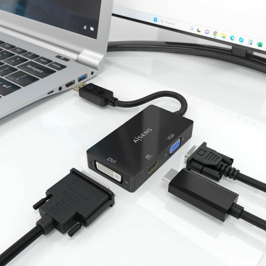 Convertisseur DisplayPort AISENS A125-0861 DP 1.2 vers VGA/DVI/HDMI 4K 15 cm Noir