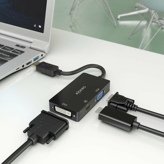 Convertisseur DisplayPort AISENS A125-0861 DP 1.2 vers VGA/DVI/HDMI 4K 15 cm Noir