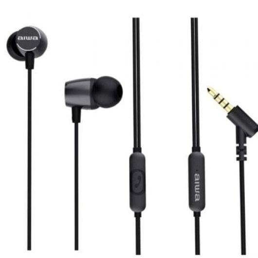 Auriculares AIWA con cable jack 3.5 y micrófono integrados, diseño ergonómico y graves potentes