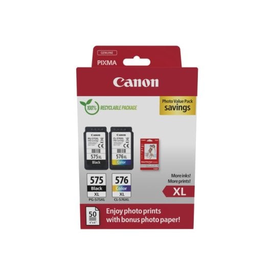 Canon PG-575XL + CL-576XL Multipack XL-Tintenpatrone Schwarz dreifarbig + 50 Fotoblätter