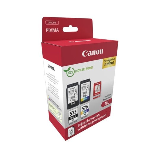 Canon PG-575XL + CL-576XL Multipack XL-Tintenpatrone Schwarz dreifarbig + 50 Fotoblätter