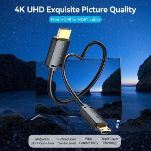 Cable HDMI VENTION AGHBF 4K 1m HDMI Macho-Mini HDMI Macho chapado en oro negro