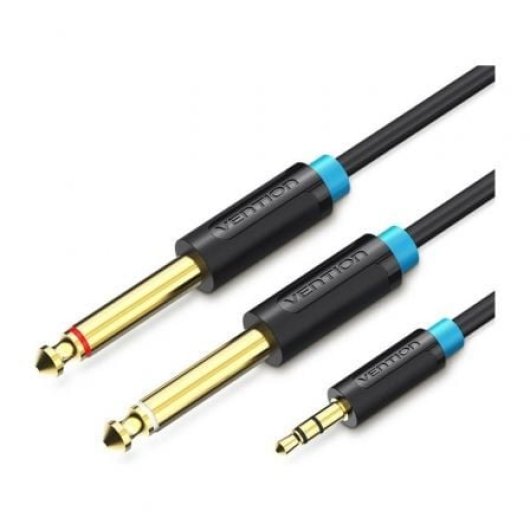 Cable Vention BACBH Jack 3.5 Macho a 2x Jack 6.35 Macho 2m Negro chapado en oro