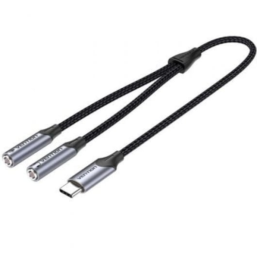 Conversor USB Tipo-C Vention BGPHY Gris 2x Jack 3.5mm Alta Fidelidad 30cm