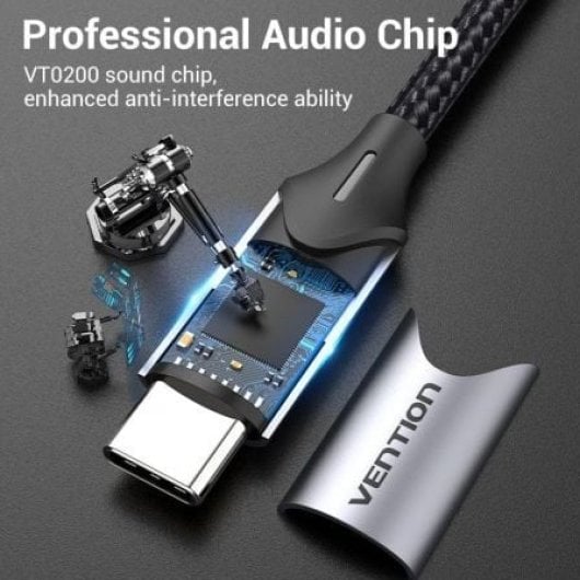 Conversor USB Tipo-C Vention BGPHY Gris 2x Jack 3.5mm Alta Fidelidad 30cm