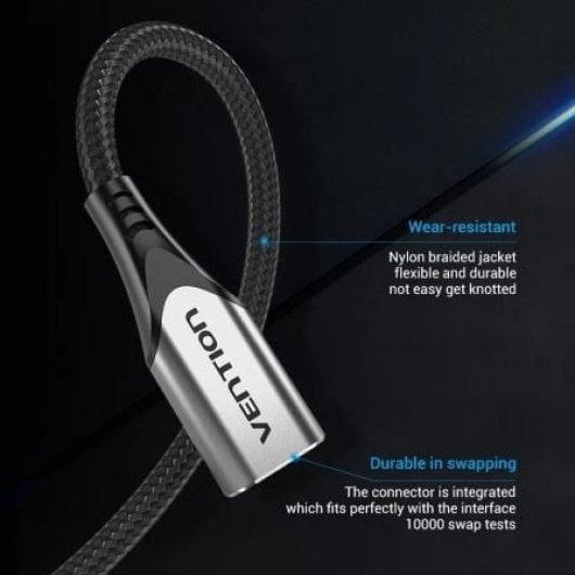 Cable USB-C Vention TABHF 3.1 1m Gris 60W 5Gbps Trenzado Aluminio