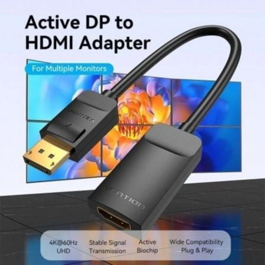 Cable Conversor Vention HBZBB DisplayPort-HDMI 4K 60Hz 15cm Negro Chapado Oro