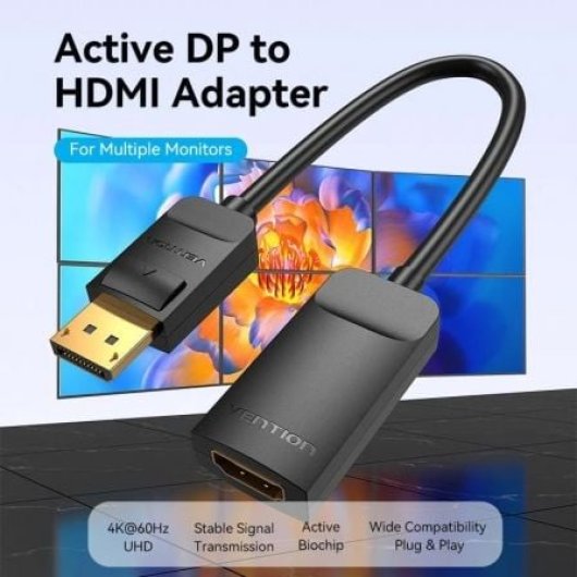 Vention HBZBB DisplayPort-HDMI-Konverterkabel, 4K, 60 Hz, 15 cm, schwarz, vergoldet