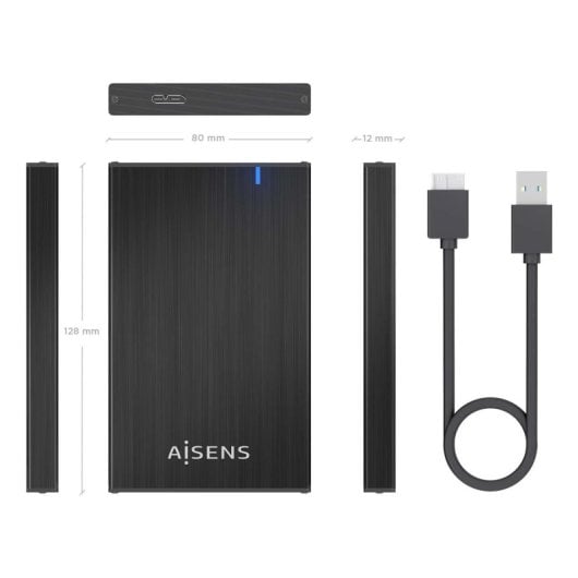 Caja externa 2.5? SATA AISENS ASE-2527B Aluminio Negro USB 3.0 LED para HDD/SSD