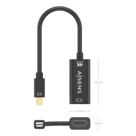 Cable conversor AISENS A125-0904 Mini DisplayPort macho HDMI hembra 4K 15cm negro