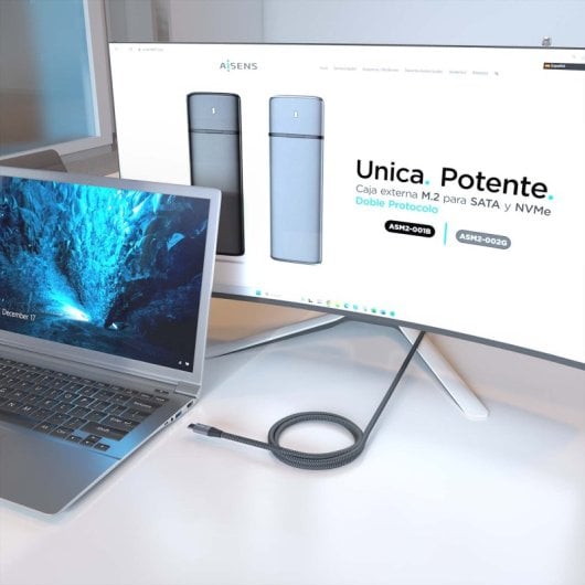 Cable USB-C AISENS A107-0875 3m 20Gbps 100W Aluminio Gris