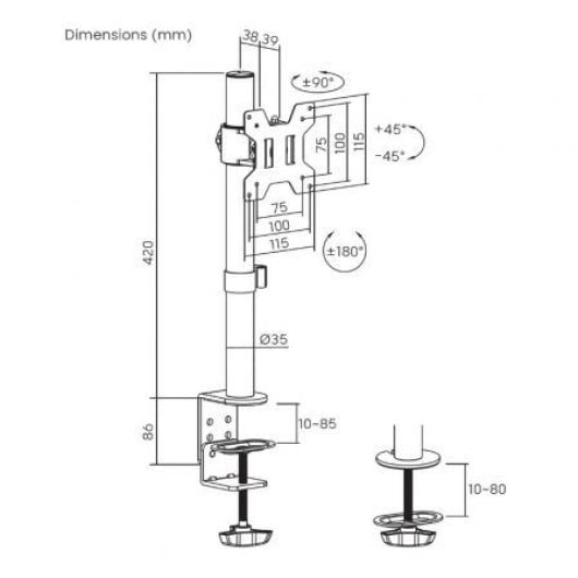 Soporte de Mesa AISENS DT32TSR-275 Giratorio Inclinable Hasta 10kg 17-32” Acero Negro
