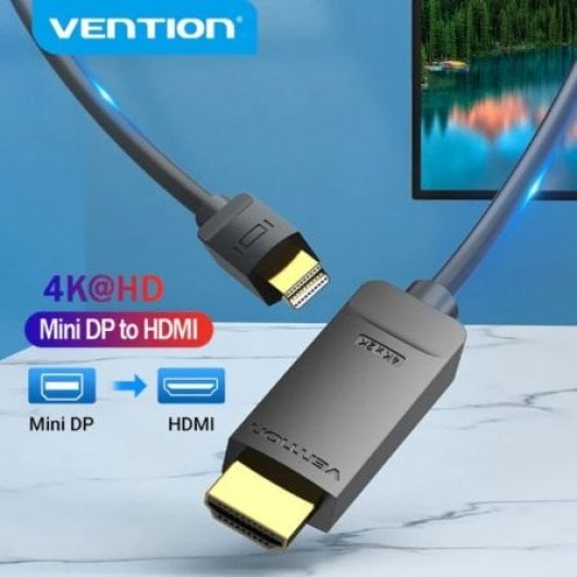 Cable Conversor Vention HAHBH Mini Displayport HDMI 2m Negro 4K Enchapado en Oro