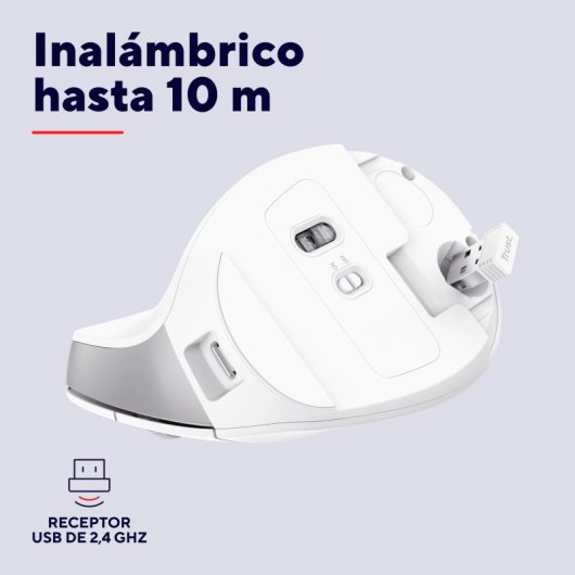 Trust Bayo II Rato Vertical Sem Fios 2400 DPI com Bateria Recarregável Branco