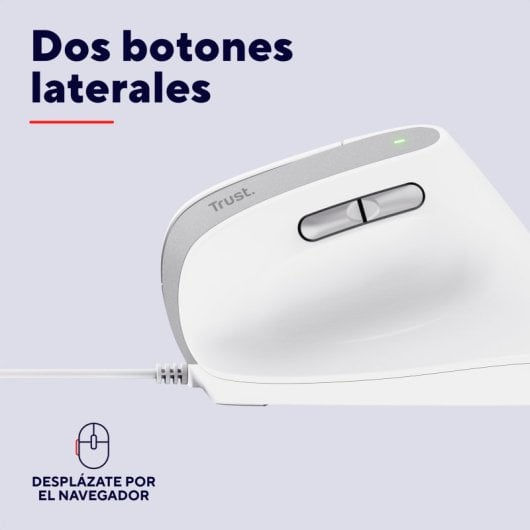 Ratón Trust Bayo II con cable 2400 DPI vertical ergonómico clics silenciosos 6 botones blanco