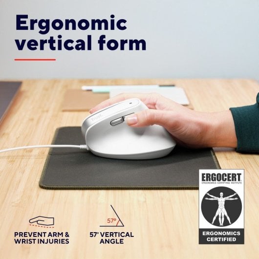 Ratón Trust con cable 2400 DPI vertical ergonómico clics silenciosos 6 botones blanco