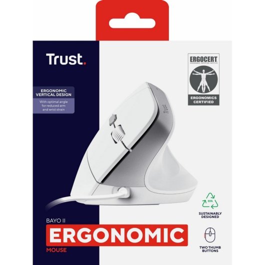 Ratón Trust con cable 2400 DPI vertical ergonómico clics silenciosos 6 botones blanco