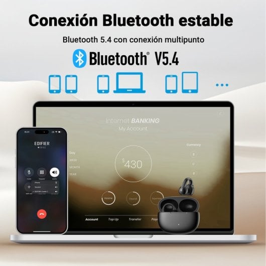 Edifier Audífonos Inalámbricos De Oído Abierto, 28 H Y Ip56, Color Negro