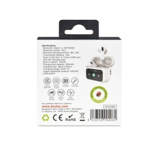 Auriculares DCU Tecnologic inalámbricos Bluetooth 5.4 con pantalla táctil y reducción de ruido
